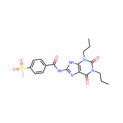 CCCn1c(=O)c2nc(NC(=O)c3ccc(S(=O)(=O)F)cc3)[nH]c2n(CCC)c1=O ZINC000100739107