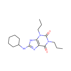 CCCn1c(=O)c2nc(NC3CCCCC3)[nH]c2n(CCC)c1=O ZINC000029554288