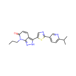 CCCn1c(=O)ccc2c(-c3cnc(-c4ccc(C(C)C)nc4)s3)[nH]nc21 ZINC000653819583