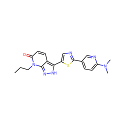 CCCn1c(=O)ccc2c(-c3cnc(-c4ccc(N(C)C)nc4)s3)[nH]nc21 ZINC000653819594