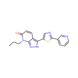 CCCn1c(=O)ccc2c(-c3cnc(-c4cccnc4)s3)[nH]nc21 ZINC000205861192