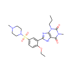 CCCn1c(=O)n(C)c(=O)c2[nH]c(-c3cc(S(=O)(=O)N4CCN(C)CC4)ccc3OCC)nc21 ZINC000013818294