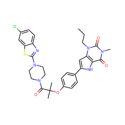 CCCn1c(=O)n(C)c(=O)c2[nH]c(-c3ccc(OC(C)(C)C(=O)N4CCN(c5nc6ccc(Cl)cc6s5)CC4)cc3)cc21 ZINC000029059051