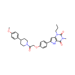 CCCn1c(=O)n(C)c(=O)c2[nH]c(-c3ccc(OCC(=O)N4CCC(c5ccc(OC)cc5)CC4)cc3)cc21 ZINC000029057973