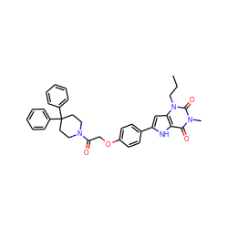 CCCn1c(=O)n(C)c(=O)c2[nH]c(-c3ccc(OCC(=O)N4CCC(c5ccccc5)(c5ccccc5)CC4)cc3)cc21 ZINC000029058120