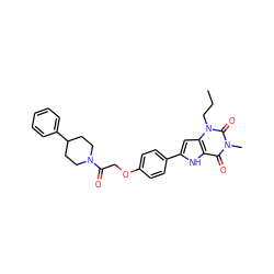 CCCn1c(=O)n(C)c(=O)c2[nH]c(-c3ccc(OCC(=O)N4CCC(c5ccccc5)CC4)cc3)cc21 ZINC000029058253