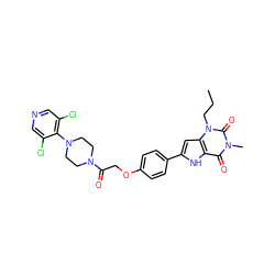 CCCn1c(=O)n(C)c(=O)c2[nH]c(-c3ccc(OCC(=O)N4CCN(c5c(Cl)cncc5Cl)CC4)cc3)cc21 ZINC000029058865