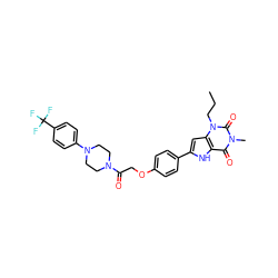 CCCn1c(=O)n(C)c(=O)c2[nH]c(-c3ccc(OCC(=O)N4CCN(c5ccc(C(F)(F)F)cc5)CC4)cc3)cc21 ZINC000029058879