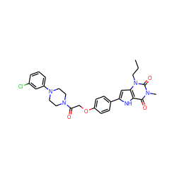 CCCn1c(=O)n(C)c(=O)c2[nH]c(-c3ccc(OCC(=O)N4CCN(c5cccc(Cl)c5)CC4)cc3)cc21 ZINC000029058628