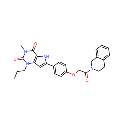 CCCn1c(=O)n(C)c(=O)c2[nH]c(-c3ccc(OCC(=O)N4CCc5ccccc5C4)cc3)cc21 ZINC000029057253