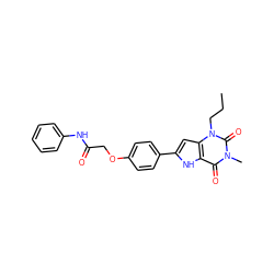 CCCn1c(=O)n(C)c(=O)c2[nH]c(-c3ccc(OCC(=O)Nc4ccccc4)cc3)cc21 ZINC000013678832