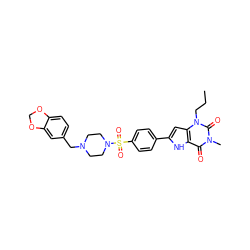 CCCn1c(=O)n(C)c(=O)c2[nH]c(-c3ccc(S(=O)(=O)N4CCN(Cc5ccc6c(c5)OCO6)CC4)cc3)cc21 ZINC000036124094