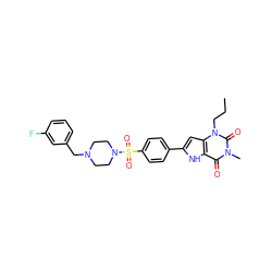 CCCn1c(=O)n(C)c(=O)c2[nH]c(-c3ccc(S(=O)(=O)N4CCN(Cc5cccc(F)c5)CC4)cc3)cc21 ZINC000036190462