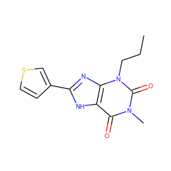 CCCn1c(=O)n(C)c(=O)c2[nH]c(-c3ccsc3)nc21 ZINC000013821369