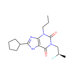 CCCn1c(=O)n(C[C@@H](C)F)c(=O)c2[nH]c(C3CCCC3)nc21 ZINC000013778218