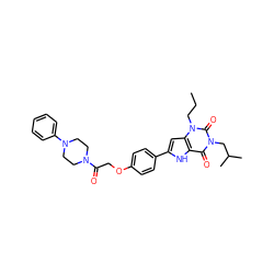 CCCn1c(=O)n(CC(C)C)c(=O)c2[nH]c(-c3ccc(OCC(=O)N4CCN(c5ccccc5)CC4)cc3)cc21 ZINC000029058619