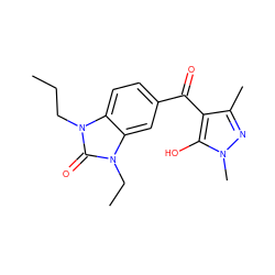 CCCn1c(=O)n(CC)c2cc(C(=O)c3c(C)nn(C)c3O)ccc21 ZINC000299870284