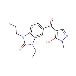 CCCn1c(=O)n(CC)c2cc(C(=O)c3cnn(C)c3O)ccc21 ZINC000299866786
