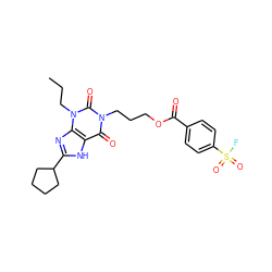 CCCn1c(=O)n(CCCOC(=O)c2ccc(S(=O)(=O)F)cc2)c(=O)c2[nH]c(C3CCCC3)nc21 ZINC000012405674