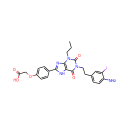 CCCn1c(=O)n(CCc2ccc(N)c(I)c2)c(=O)c2[nH]c(-c3ccc(OCC(=O)O)cc3)nc21 ZINC000027850330