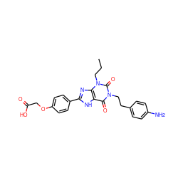 CCCn1c(=O)n(CCc2ccc(N)cc2)c(=O)c2[nH]c(-c3ccc(OCC(=O)O)cc3)nc21 ZINC000027848966