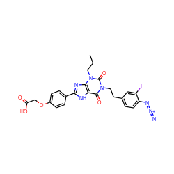 CCCn1c(=O)n(CCc2ccc(N=[N+]=[N-])c(I)c2)c(=O)c2[nH]c(-c3ccc(OCC(=O)O)cc3)nc21 ZINC000027851878