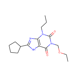 CCCn1c(=O)n(COCC)c(=O)c2[nH]c(C3CCCC3)nc21 ZINC000027639744