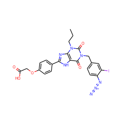 CCCn1c(=O)n(Cc2ccc(N=[N+]=[N-])c(I)c2)c(=O)c2[nH]c(-c3ccc(OCC(=O)O)cc3)nc21 ZINC000027855314