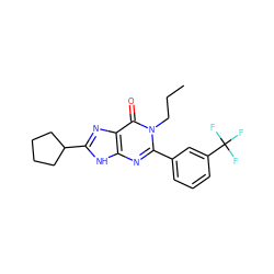 CCCn1c(-c2cccc(C(F)(F)F)c2)nc2[nH]c(C3CCCC3)nc2c1=O ZINC001772578399