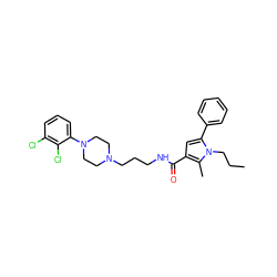 CCCn1c(-c2ccccc2)cc(C(=O)NCCCN2CCN(c3cccc(Cl)c3Cl)CC2)c1C ZINC000049052293