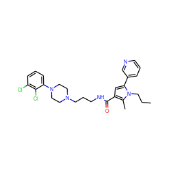 CCCn1c(-c2cccnc2)cc(C(=O)NCCCN2CCN(c3cccc(Cl)c3Cl)CC2)c1C ZINC000058583702