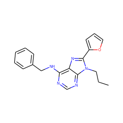 CCCn1c(-c2ccco2)nc2c(NCc3ccccc3)ncnc21 ZINC000653812609