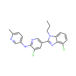 CCCn1c(-c2cnc(Nc3ccc(C)nc3)c(Cl)c2)nc2c(Cl)cccc21 ZINC000066112654