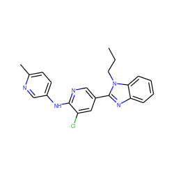 CCCn1c(-c2cnc(Nc3ccc(C)nc3)c(Cl)c2)nc2ccccc21 ZINC000066112175