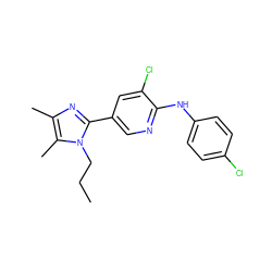 CCCn1c(-c2cnc(Nc3ccc(Cl)cc3)c(Cl)c2)nc(C)c1C ZINC000066074756