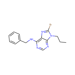 CCCn1c(Br)nc2c(NCc3ccccc3)ncnc21 ZINC000653795365