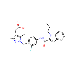 CCCn1c(C(=O)Nc2ccc(Cn3nc(C)c(CC(=O)O)c3C)c(F)c2)cc2ccccc21 ZINC000169703218