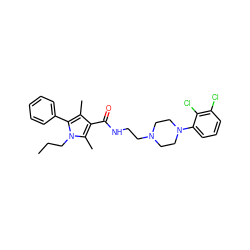 CCCn1c(C)c(C(=O)NCCN2CCN(c3cccc(Cl)c3Cl)CC2)c(C)c1-c1ccccc1 ZINC000058563657