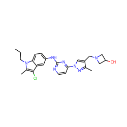 CCCn1c(C)c(Cl)c2cc(Nc3nccc(-n4cc(CN5CC(O)C5)c(C)n4)n3)ccc21 ZINC000169709029