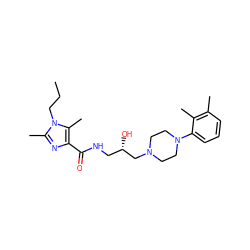 CCCn1c(C)nc(C(=O)NC[C@H](O)CN2CCN(c3cccc(C)c3C)CC2)c1C ZINC000072104826