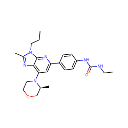 CCCn1c(C)nc2c(N3CCOC[C@@H]3C)cc(-c3ccc(NC(=O)NCC)cc3)nc21 ZINC001772586350