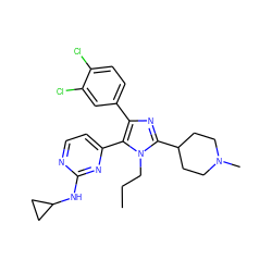 CCCn1c(C2CCN(C)CC2)nc(-c2ccc(Cl)c(Cl)c2)c1-c1ccnc(NC2CC2)n1 ZINC000012153007