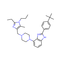 CCCn1c(CC)nc(CN2CCN(c3cccc4[nH]c(-c5ccc(C(C)(C)C)cc5)nc34)CC2)c1C ZINC000040956036