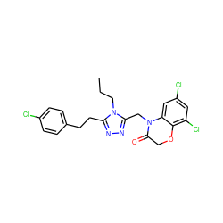 CCCn1c(CCc2ccc(Cl)cc2)nnc1CN1C(=O)COc2c(Cl)cc(Cl)cc21 ZINC000071317320