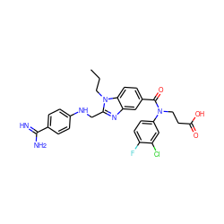 CCCn1c(CNc2ccc(C(=N)N)cc2)nc2cc(C(=O)N(CCC(=O)O)c3ccc(F)c(Cl)c3)ccc21 ZINC000653780762