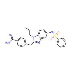 CCCn1c(Cc2ccc(C(=N)N)cc2)nc2cc(NS(=O)(=O)c3ccccc3)ccc21 ZINC000013473159