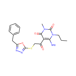 CCCn1c(N)c(C(=O)CSc2nnc(Cc3ccccc3)o2)c(=O)n(C)c1=O ZINC000003428849