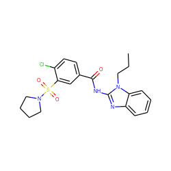 CCCn1c(NC(=O)c2ccc(Cl)c(S(=O)(=O)N3CCCC3)c2)nc2ccccc21 ZINC000003431924