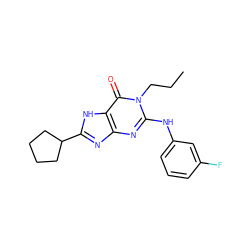 CCCn1c(Nc2cccc(F)c2)nc2nc(C3CCCC3)[nH]c2c1=O ZINC000117389456