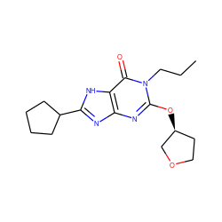 CCCn1c(O[C@H]2CCOC2)nc2nc(C3CCCC3)[nH]c2c1=O ZINC000117384665